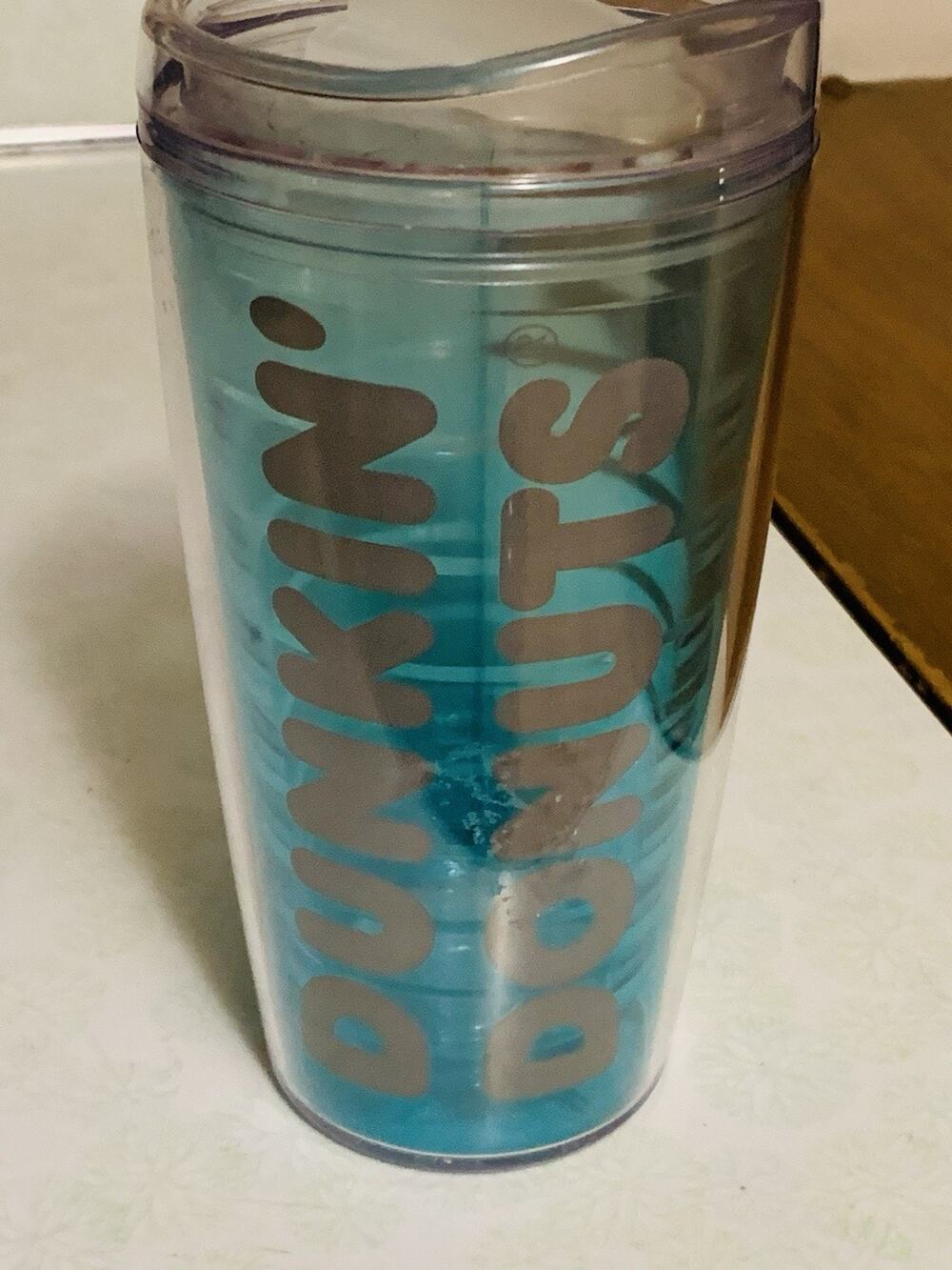 Dunkin Donuts 24oz Travel Cup Tumbler Bottle Double Wall Acrylic Blue NWOT